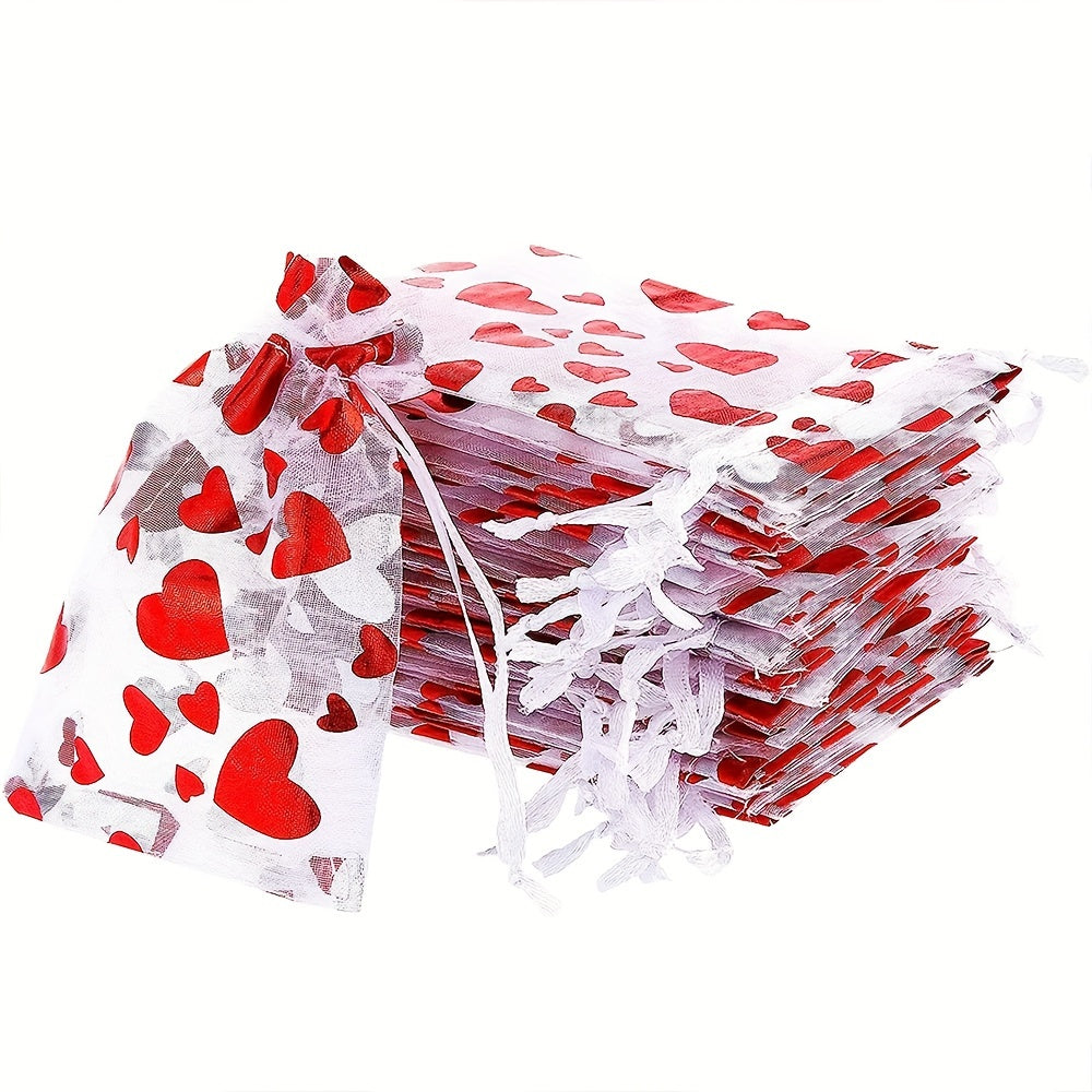 Valentine's Day Heart Peach Organza Jewelry and Cosmetic Storage Bags 50 Pack