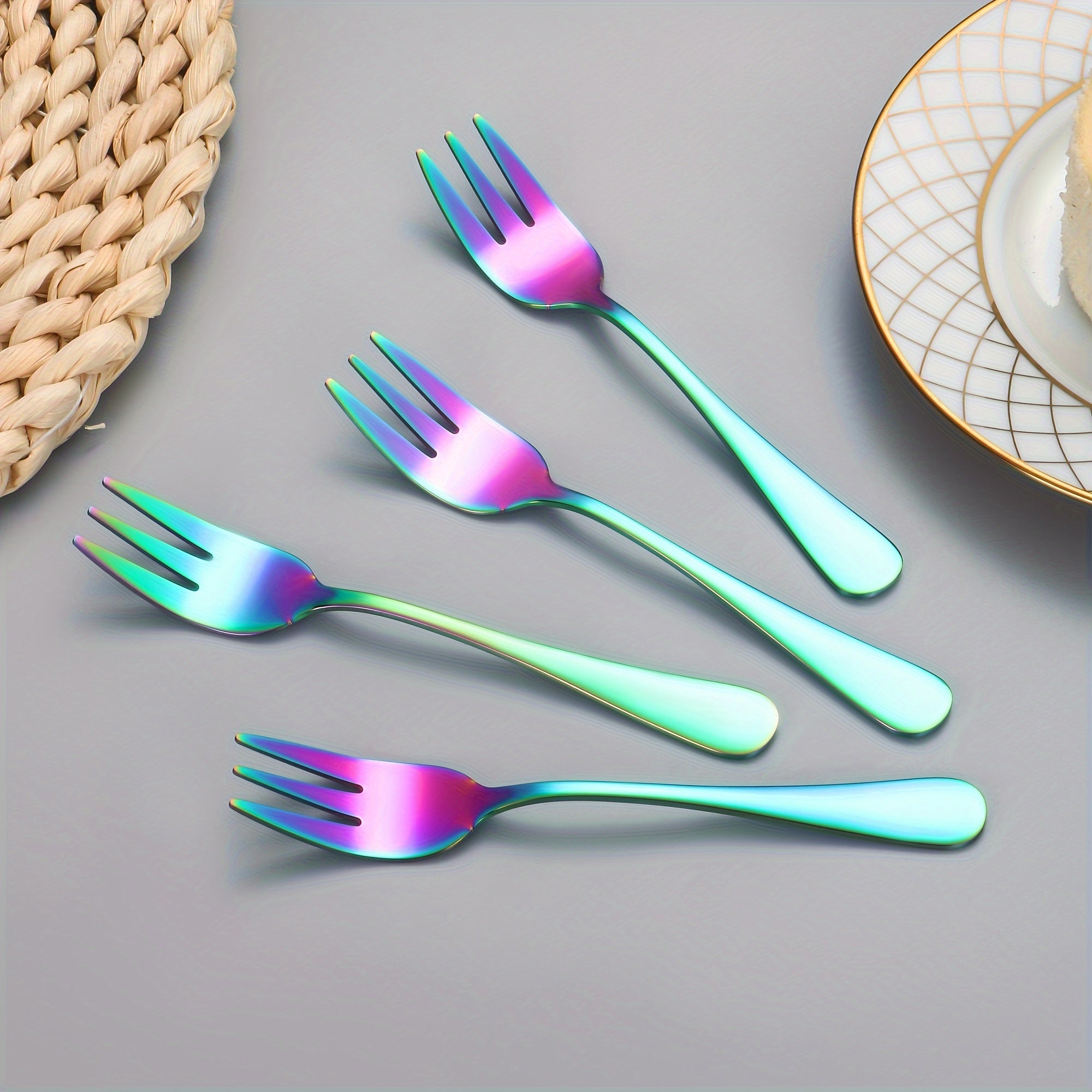Set of 4 Stainless Steel Dessert Forks for Fruit Cake Snacks and Salad