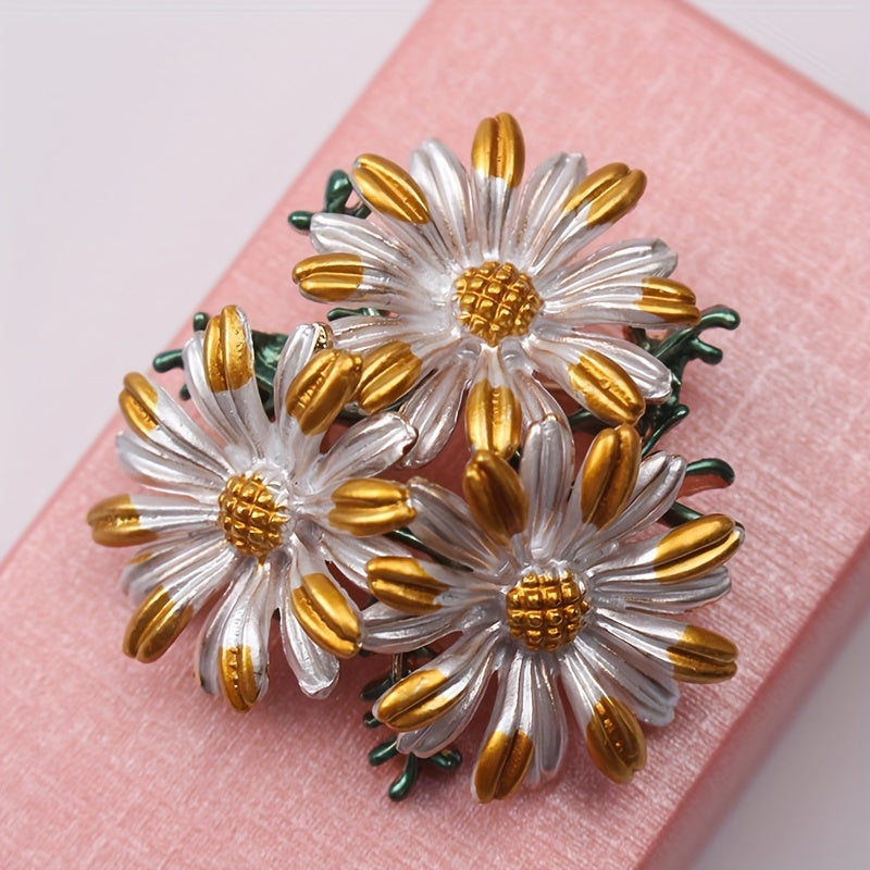 Vintage Handcrafted Daisy Cluster Brooch Enamel Painted Flower Jewelry Irregular Chrysanthemum Lapel Pin