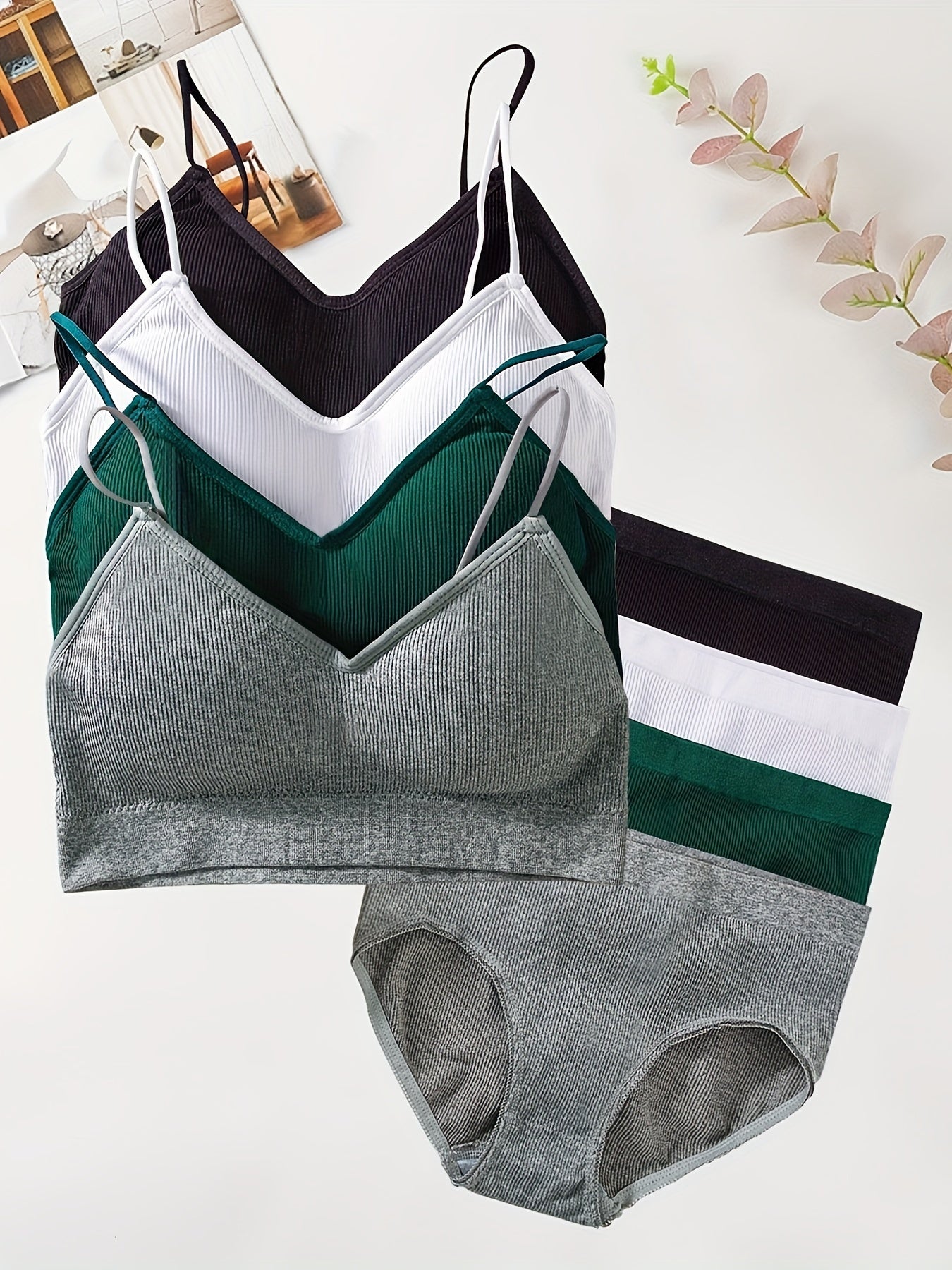 Women’s Seamless Cotton Lingerie Set with 4 Pairs of Bra and Panties