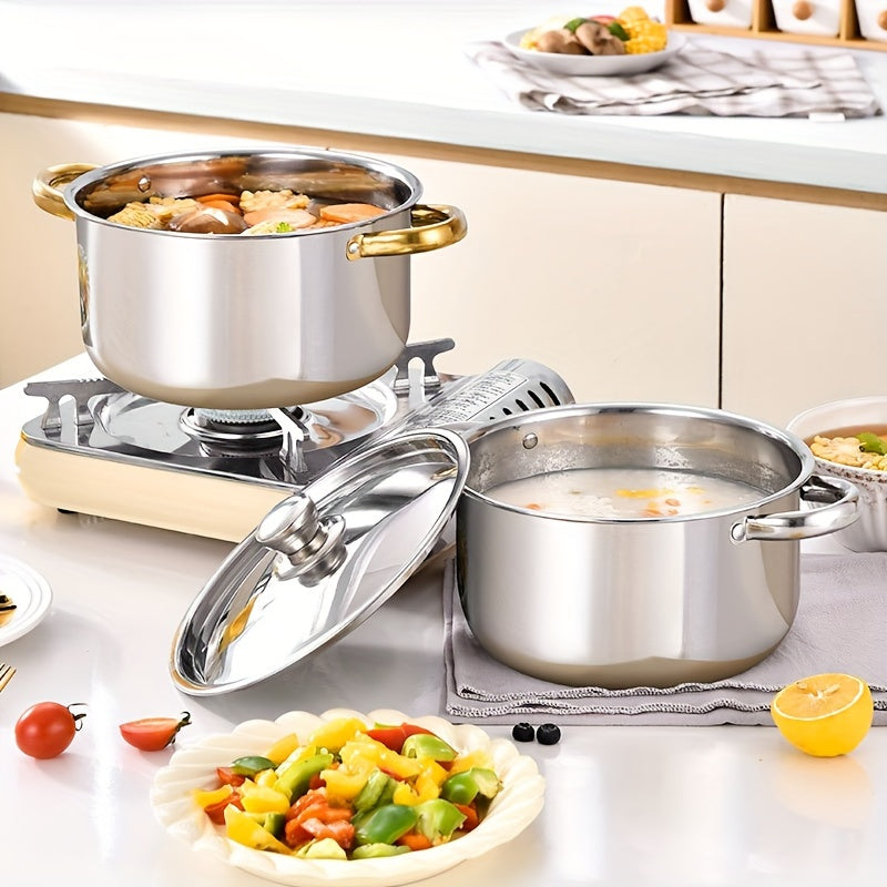 Set of 8 Stainless Steel Cookware Pots and Lids for Kitchen and Restaurant Use