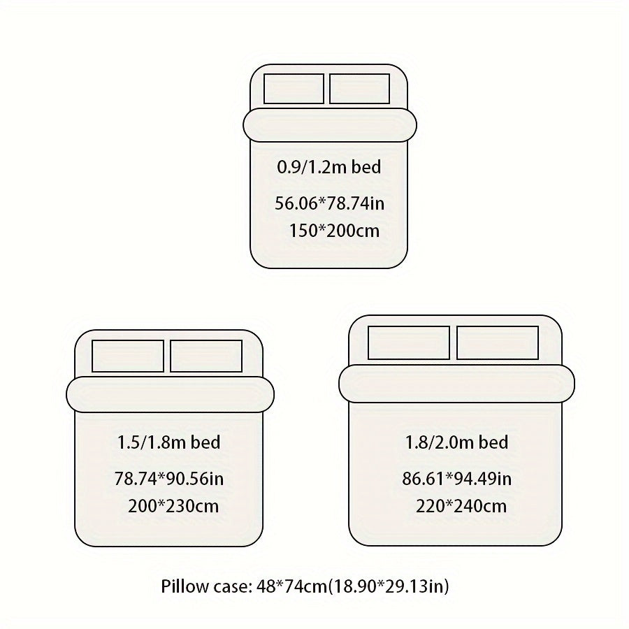 Set of 3 Polyester Duvet Cover and Pillowcase Set Solid Color Shrink Resistant Machine Washable