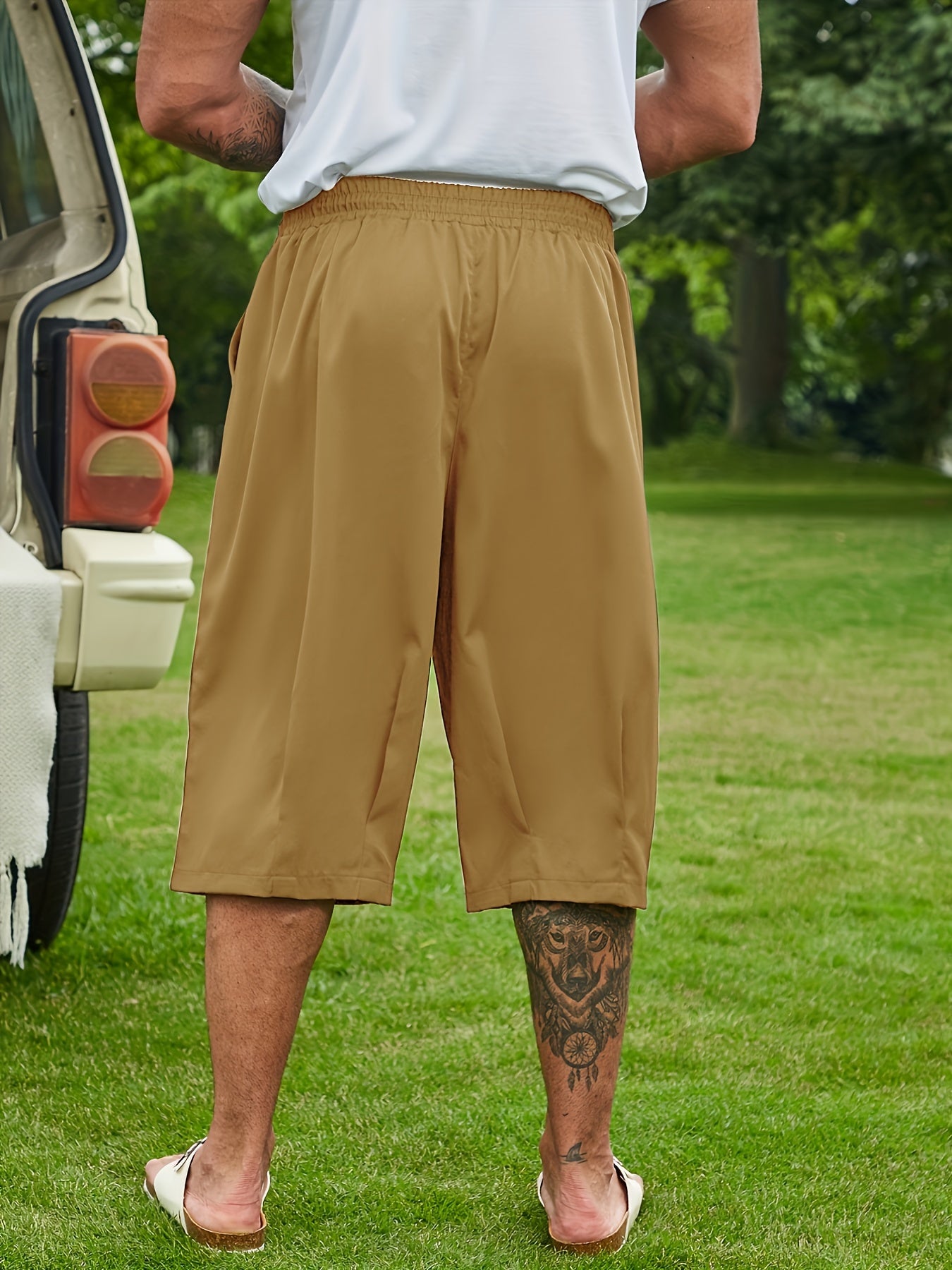 Plus Size Men's Breathable Solid Capri Pants Casual Summer Loose Fit