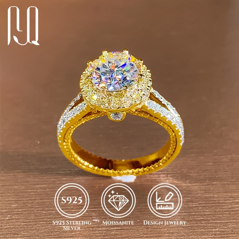 Men's 925 Sterling Silver Moissanite Engagement Ring 2 Carat D Color Gold Plated