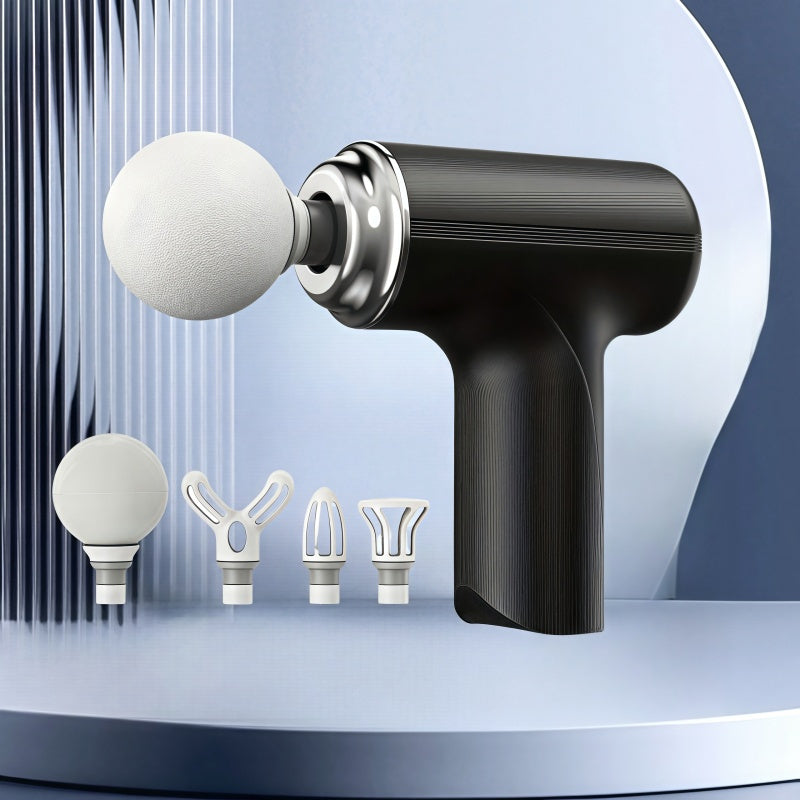 Portativ zaryadlanadigan tanani yog' massaj qilish moslamasi, o'zgaruvchan boshlar bilan, erkaklar va ayollar uchun ultra-ovozsiz fascia quroli. To'liq tana massaji va dam olish uchun ideal. Qo'l bilan ishlatiladigan perkusiv massaj quroli.