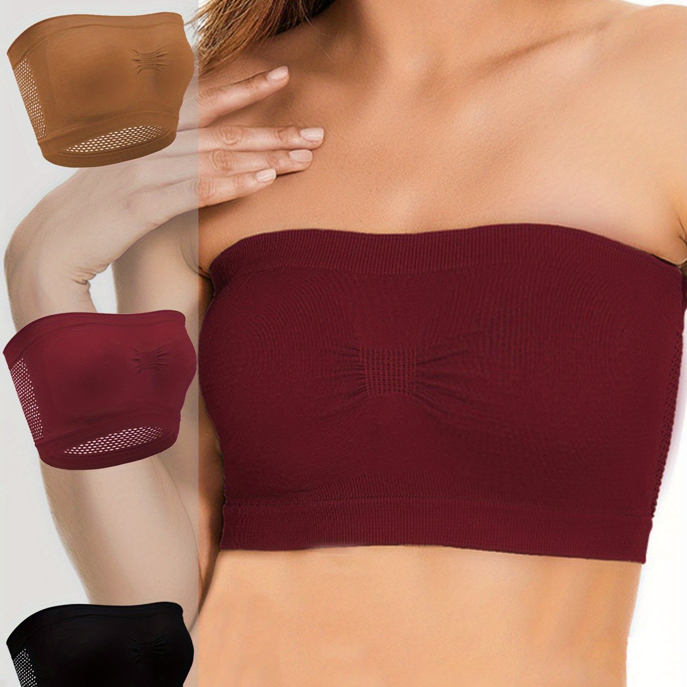 Women’s Stretchy Seamless Camisoles 3-Pack Black Beige Brown Plus Size Layering Tops