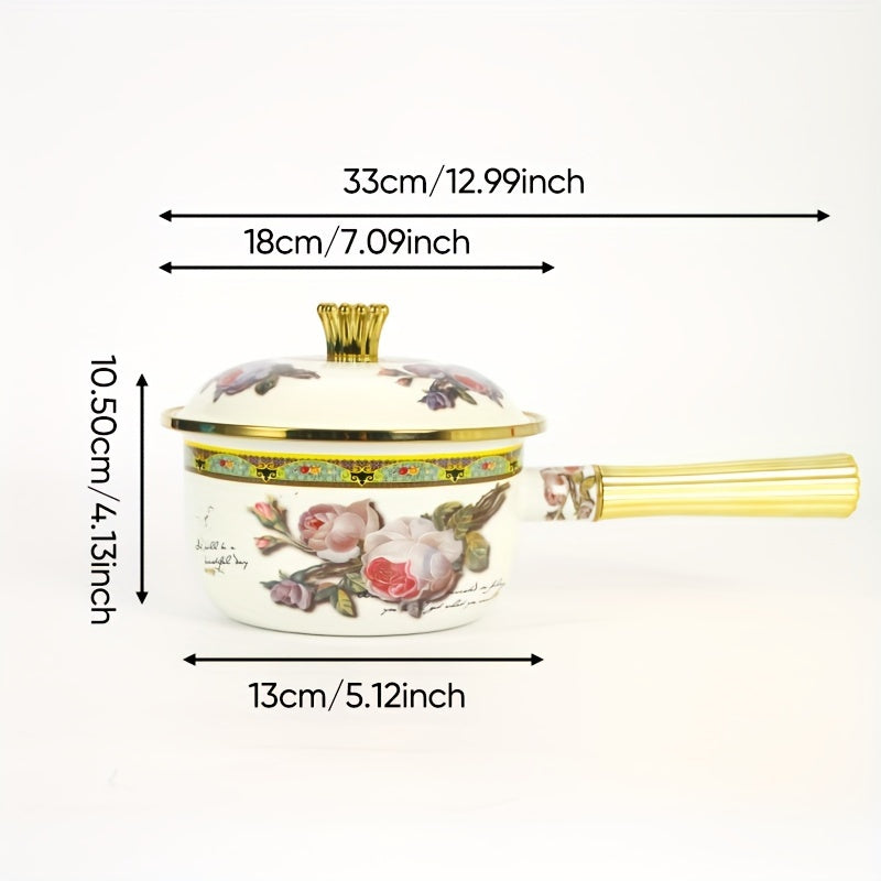 Induksiyaga mos sut qozoni, oltin tutqichi va emal qoplamasi bilan, sho'rva, guruch va jo'xori tayyorlash va xizmat ko'rsatish uchun ajoyib - mukammal oshxona sovg'asi.