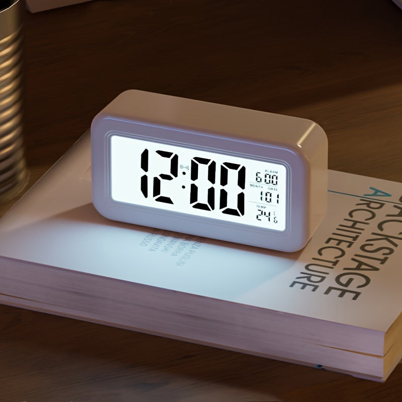 Digital Alarm Clock with Backlit LCD Silent Design Date and Temperature Function