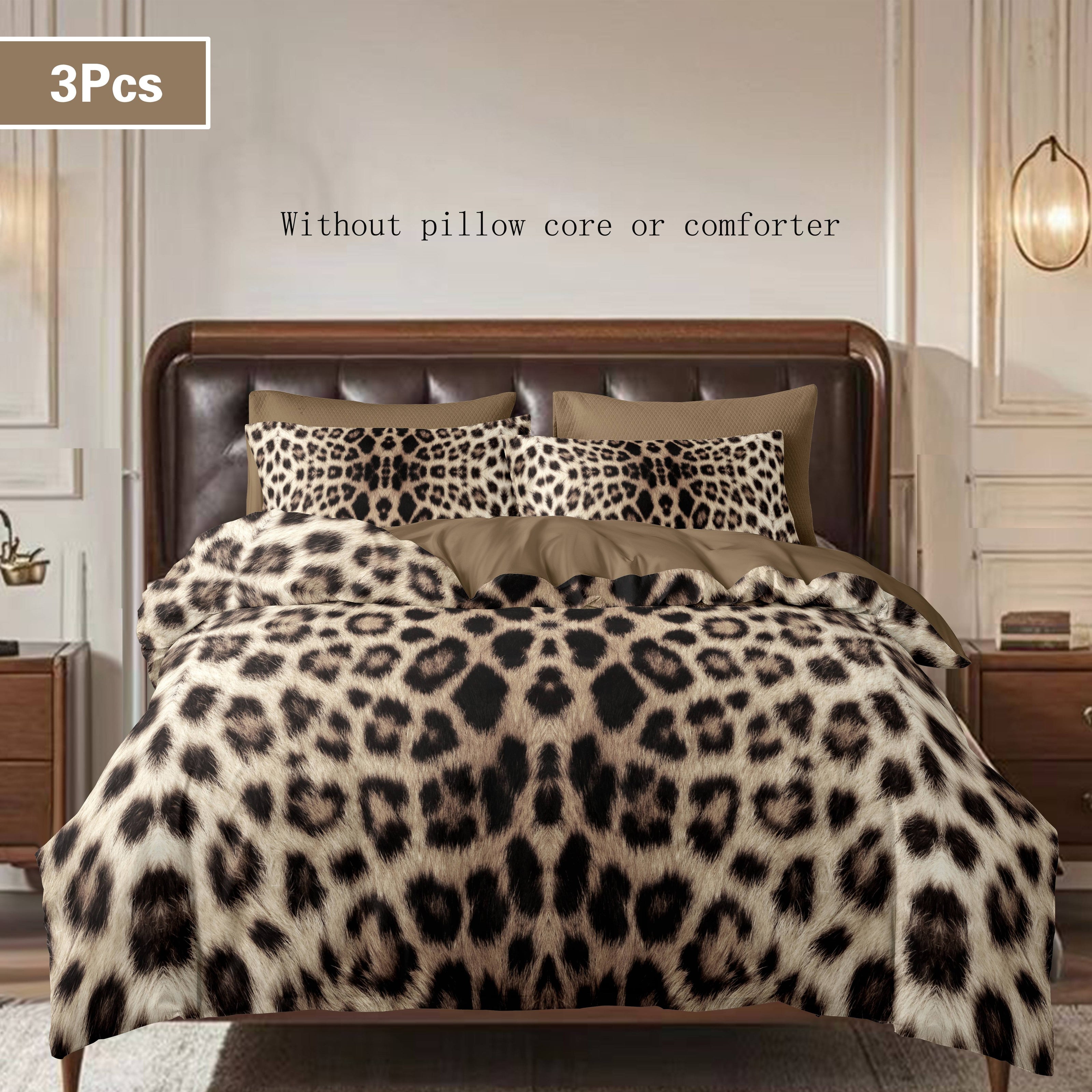 Polyester Digital Printing Quilt Cover Set with Leopard Pattern and Pillowcases