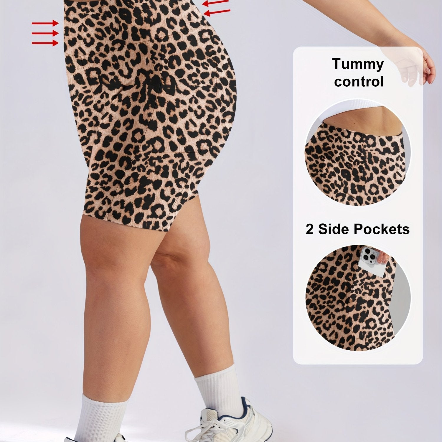 Plus Size Women's High-Waisted Tummy Control Workout Shorts with Pockets