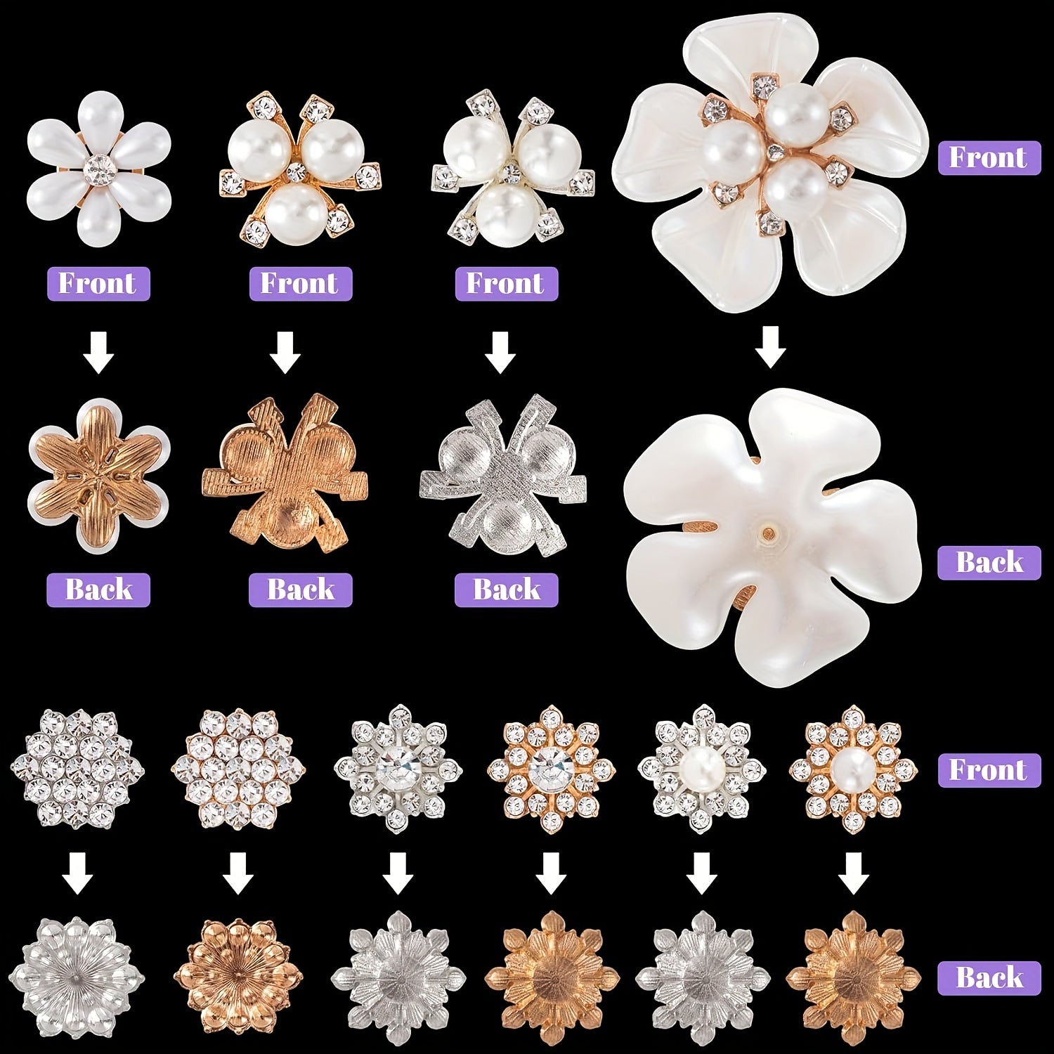 Vintage Pearl Flower Buttons and Rhinestone Brooches for Jewelry Making and Accessories