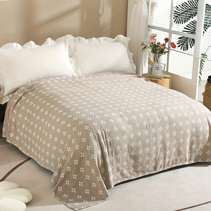 Light Blue Geometric Pattern Throw Blanket Knitted Jacquard Gauze Full Size for All Seasons