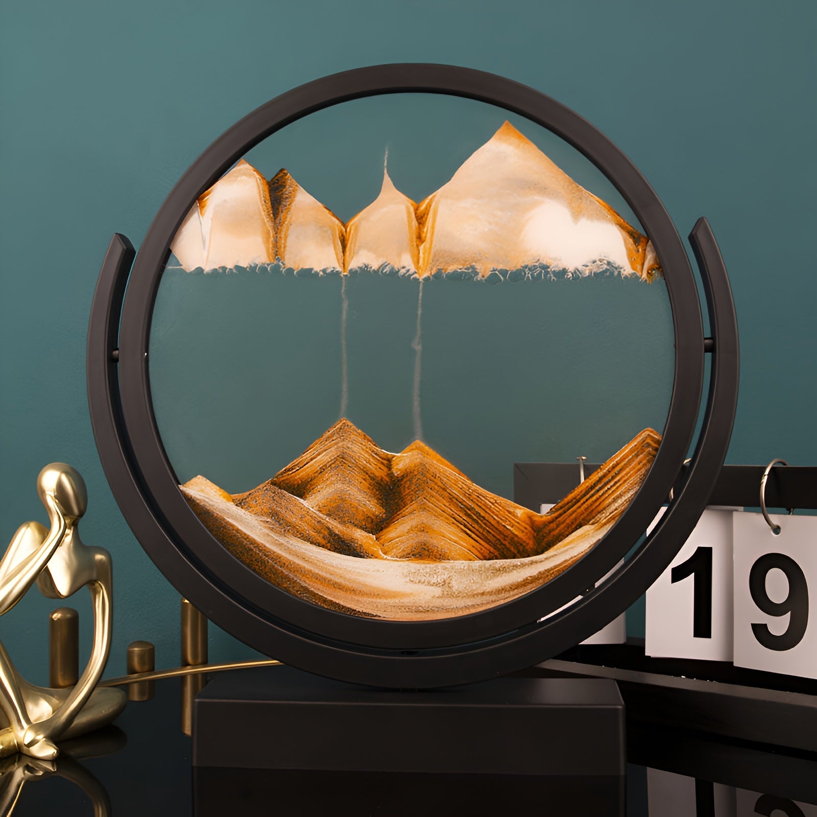 3D Sand Art Timer Glass Decor with Gold Accents for Living Room or Bedroom Landscape and Space Theme