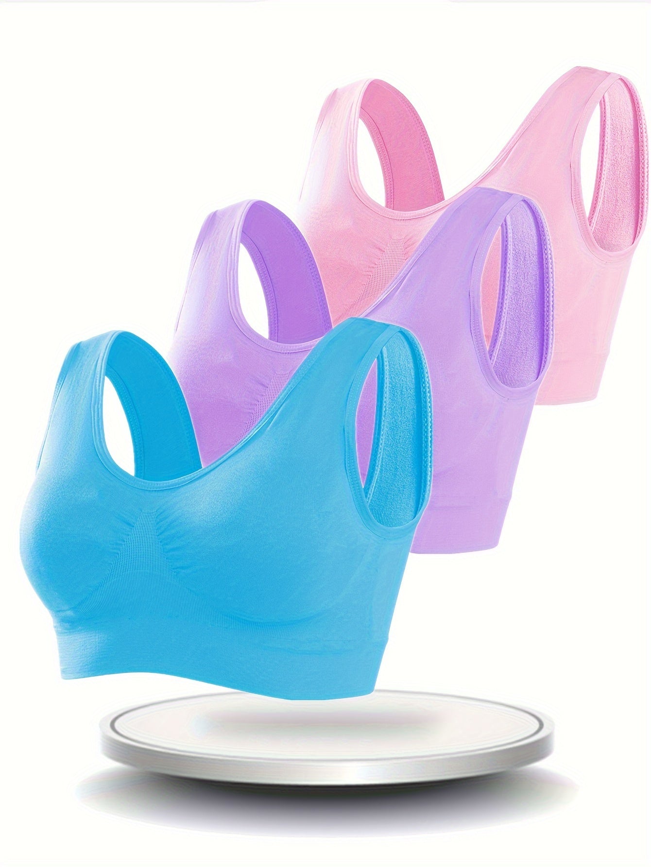 Women's Sports Bras Pack of 3 Wireless Solid Support and Comfort