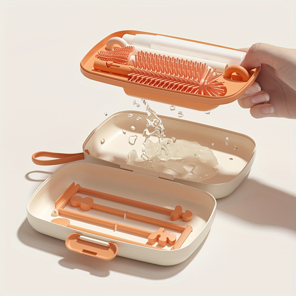 Silicone Bottle and Pacifier Brush Set with Storage and Draining Rack for Travel and Home
