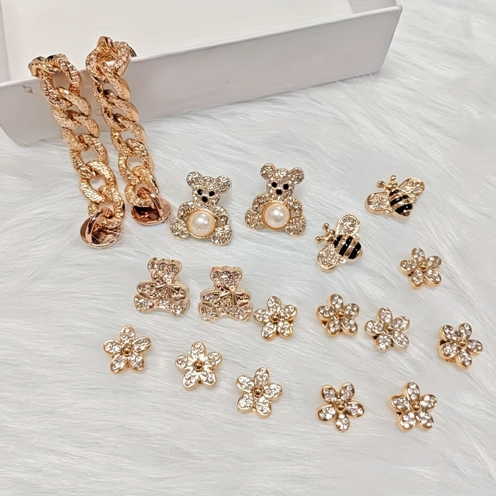 18 Pcs Fashion Chain Shoe Charms Creative Street Style DIY Shoe Accessories Sandal Toe Decorations