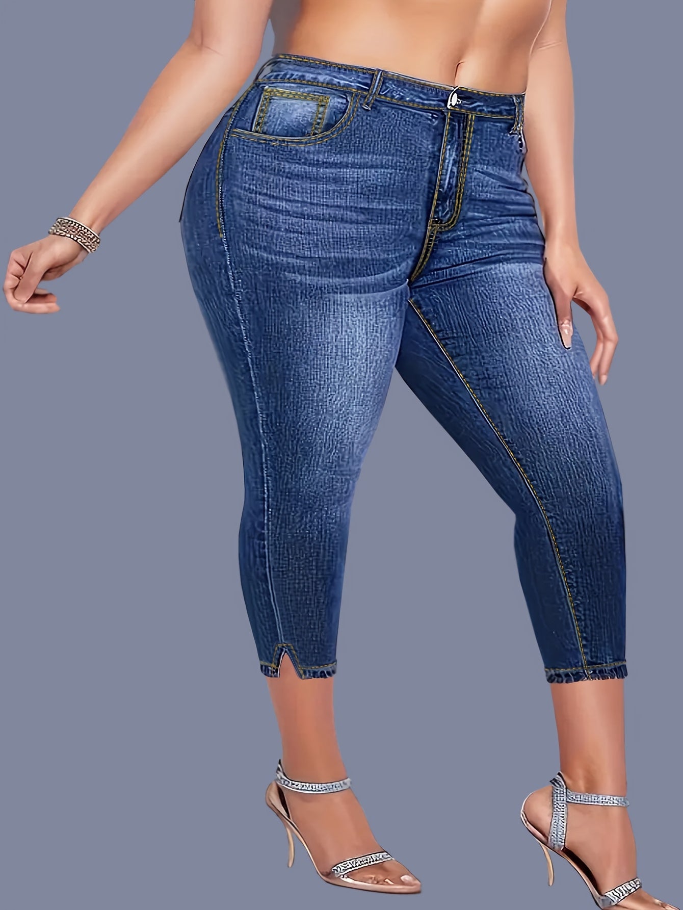 Women's High Stretch Cropped Mom Jeans with Slits and High Waist