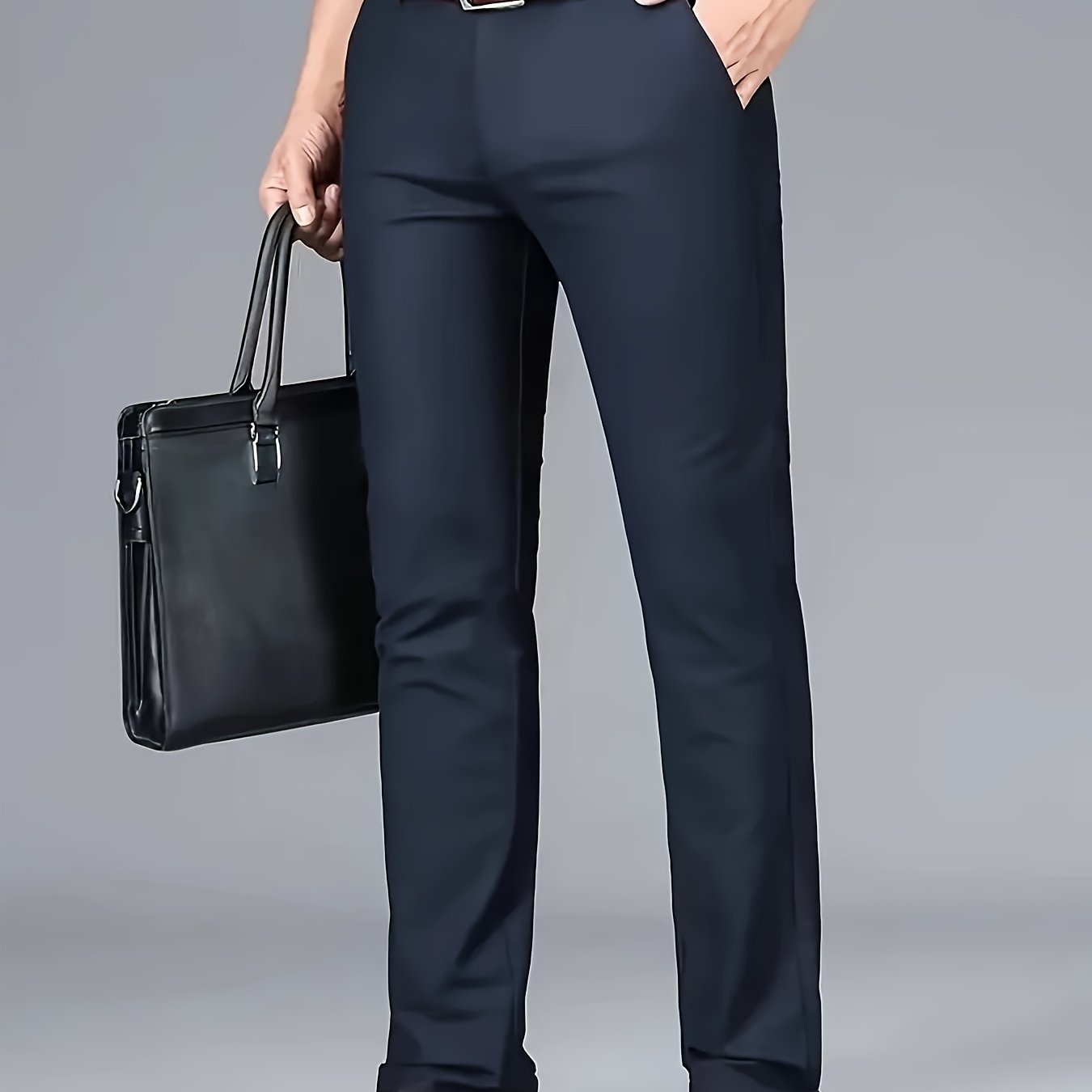 Pantalones de vestir ajustados burdeos para hombre, 100% poliéster, ropa formal para todas las estaciones