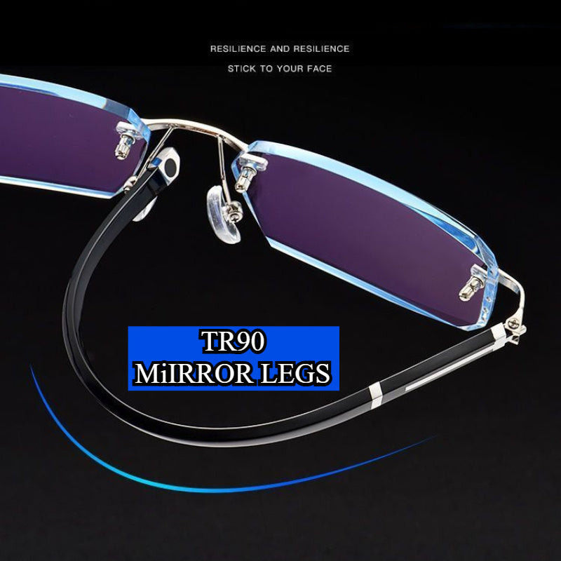 VIGO TR90 Fotochromik O'qish Ko'zoynaklari, Erkaklar va Ayollar uchun Ramkasiz Shaffof Linzalar, Rang O'zgartiruvchi Presbiopiya va Miyopeya Funktsiyasi.