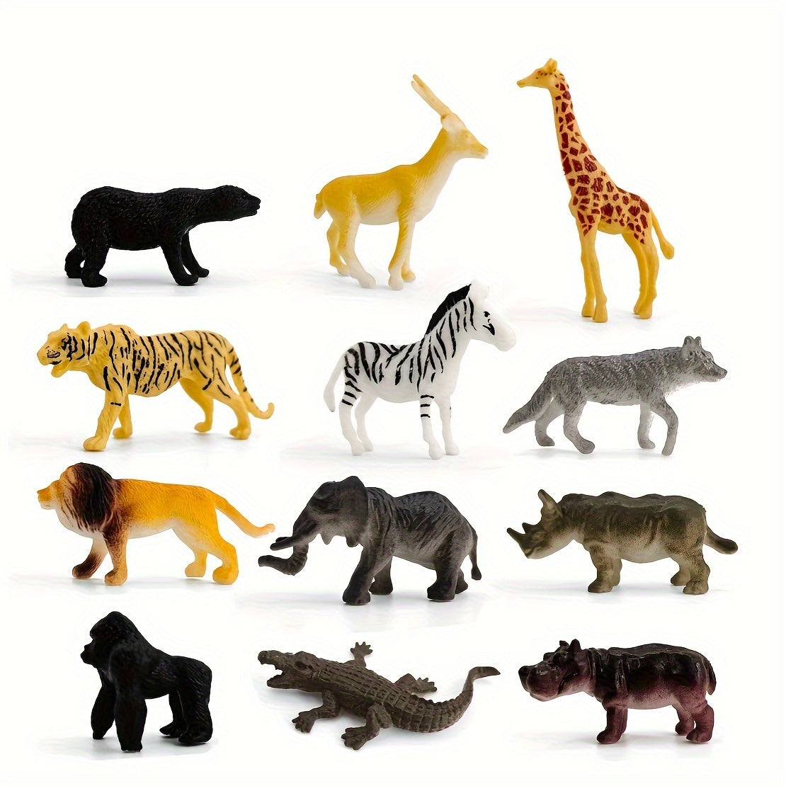 12-Piece Wildlife Animal Figurines Set for Kids Ages 3+ PVC Mixed Color