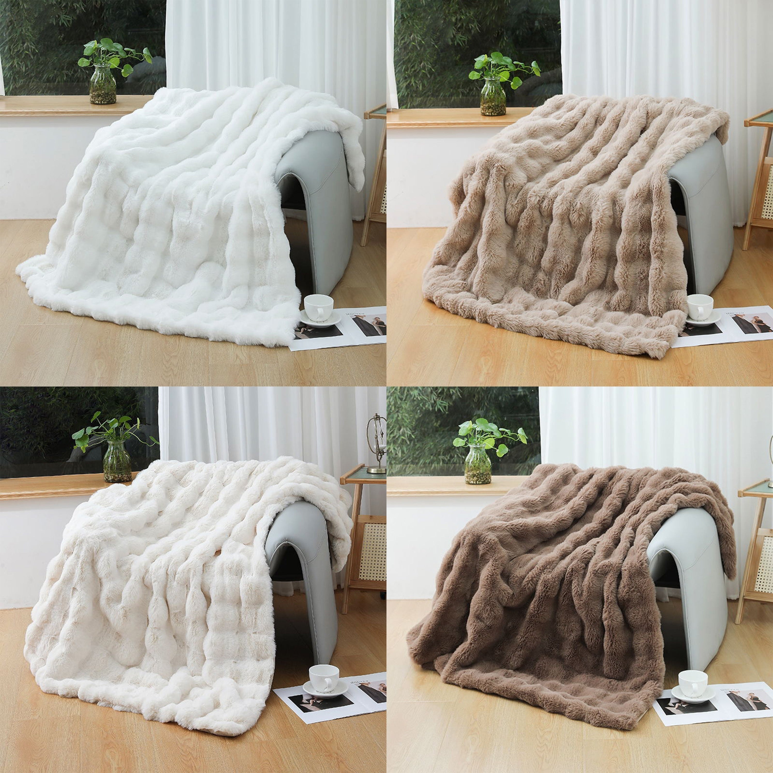 Faux Fur Blanket Double-Sided Tuscany-Inspired Thickened Cozy All-Season Sofa Throw
