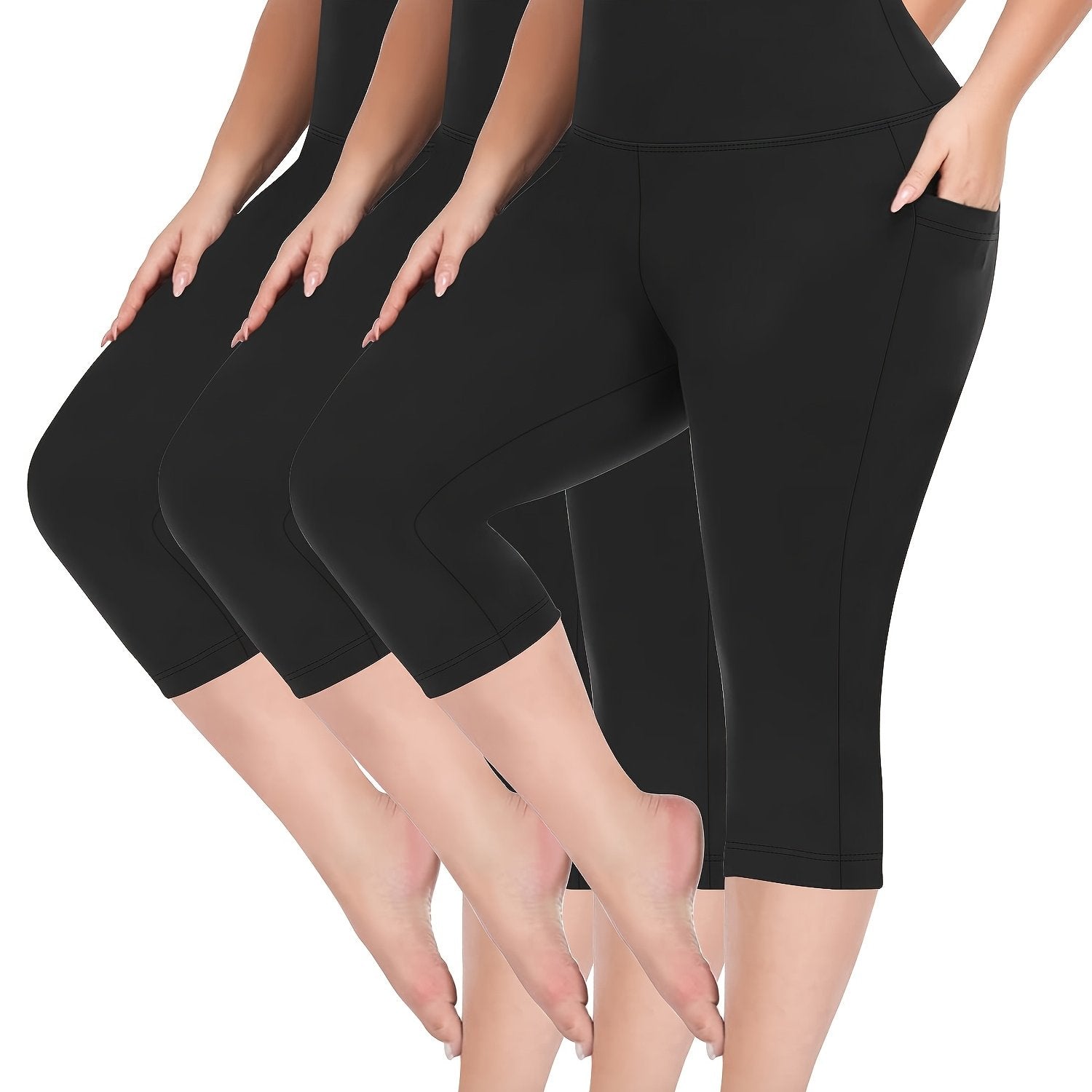 Plus Size High-Waisted Shorts Set With Pockets Stretch Fabric Summer Leopard