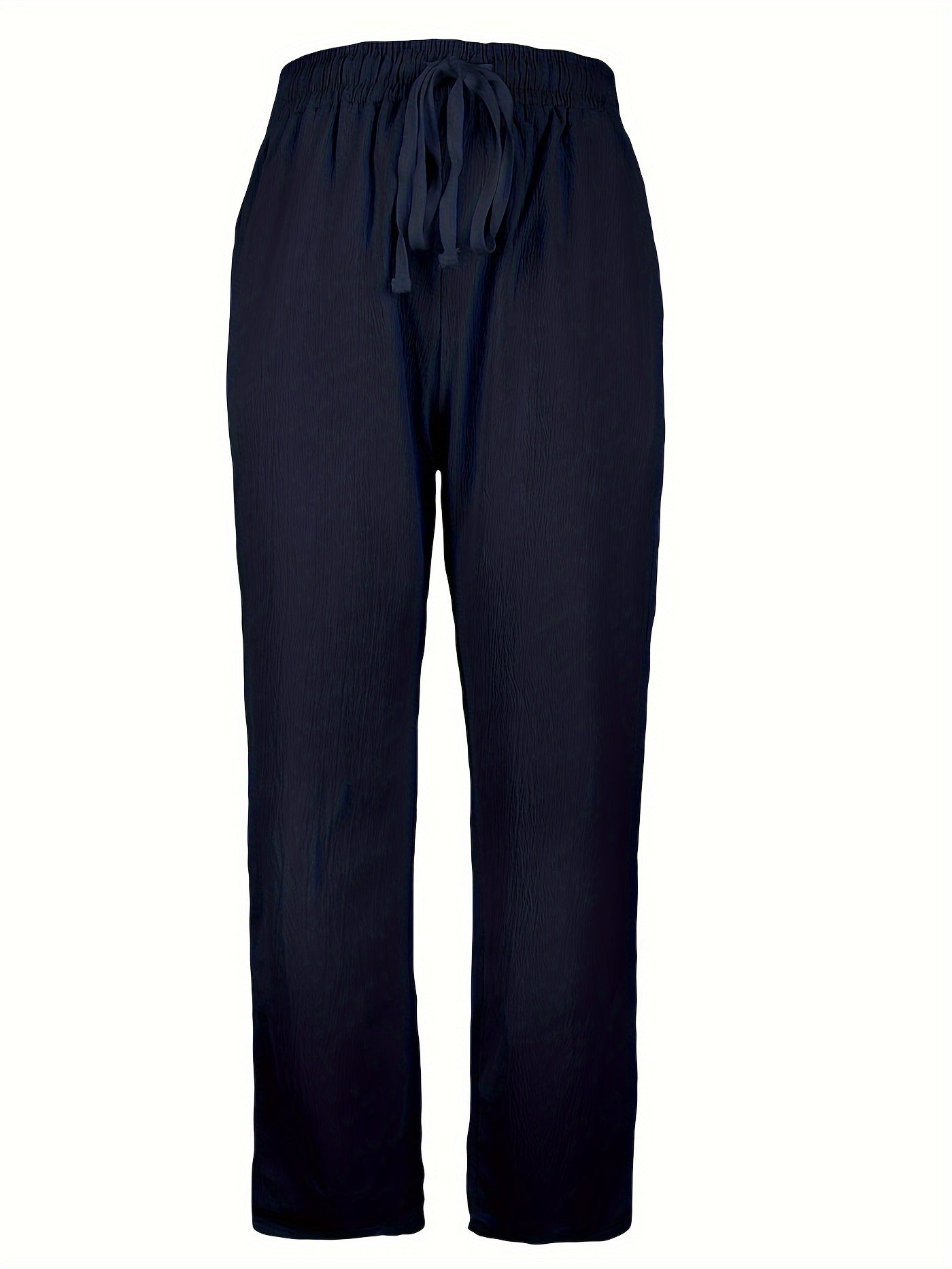 Women's Polyester Pants with Elastic Waist and Drawstring, Straight Leg, Solid Color, All Season