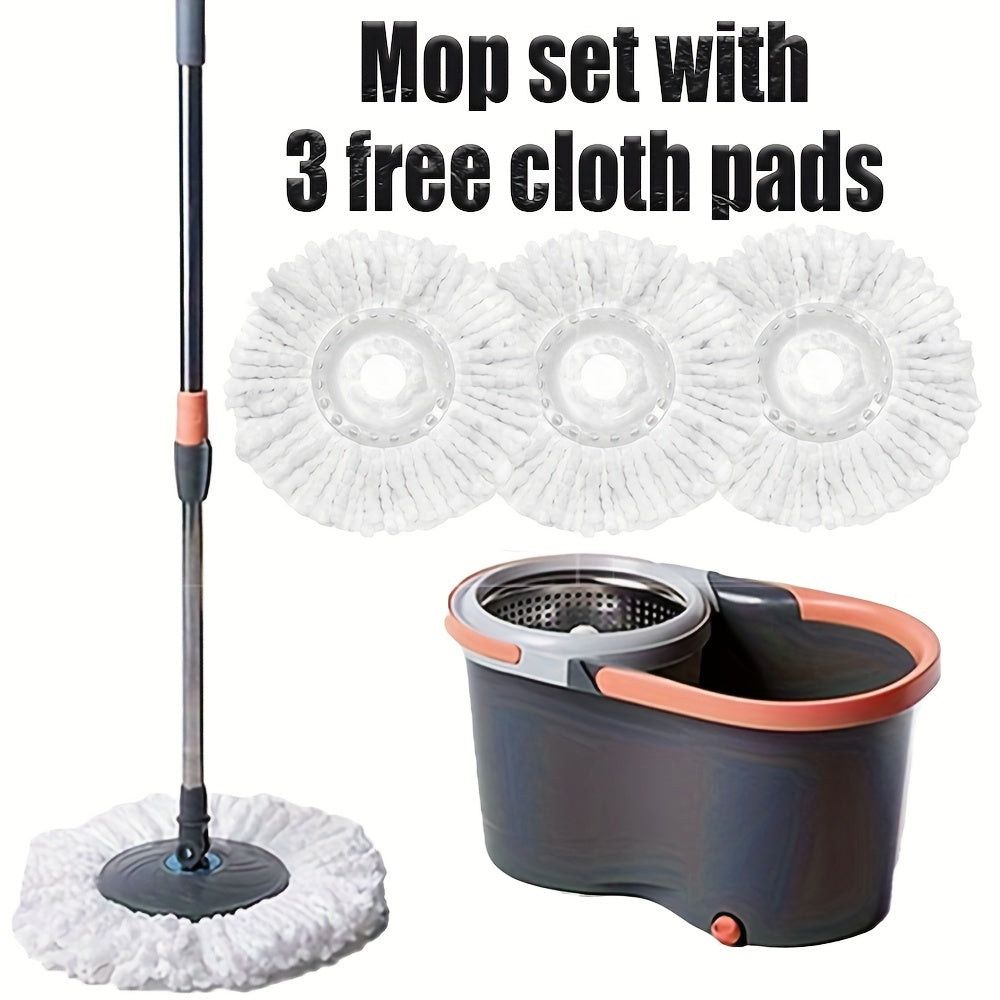 Spin Mop and Bucket Set with 3 Replacement Heads, Stainless Steel, Wet and Dry Cleaning