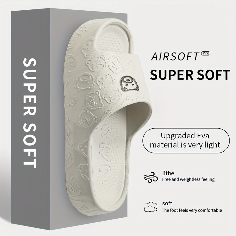 Women's Cartoon Bear Pattern Slip-On Indoor Slides Soft Sole Comfortable House Shoes