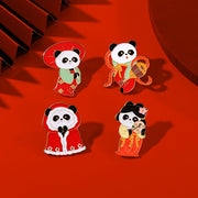Set of 4 Panda Enamel Pins Cartoon Animal Brooches Alloy Lapel Bag Badges Jewelry Gift