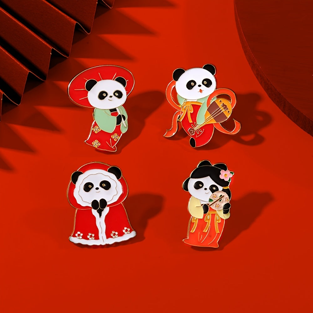 Set of 4 Panda Enamel Pins Cartoon Animal Brooches Alloy Lapel Bag Badges Jewelry Gift