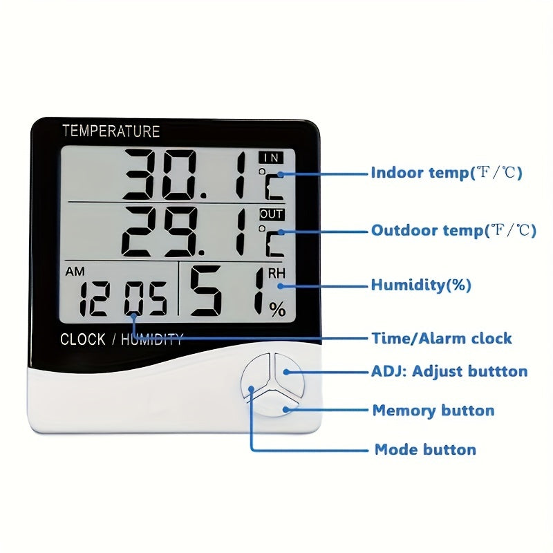 Digital Indoor Outdoor Thermometer Hygrometer with Clock Alarm Calendar