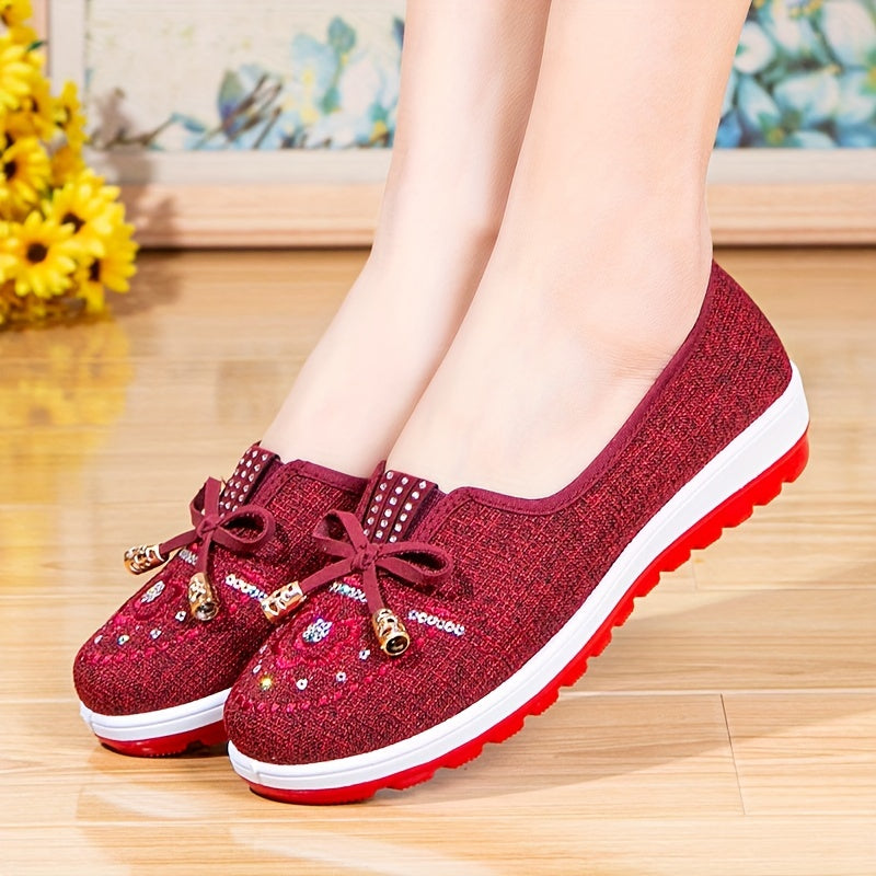 Women's Slip-On Shoes with Rubber Soles, Breathable Fabric, Non-Slip Comfort