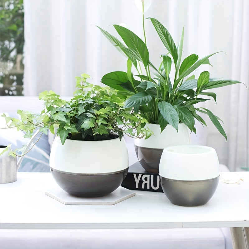 Modern Self-Watering Planter Round Plastic Indoor Outdoor Low-Maintenance
