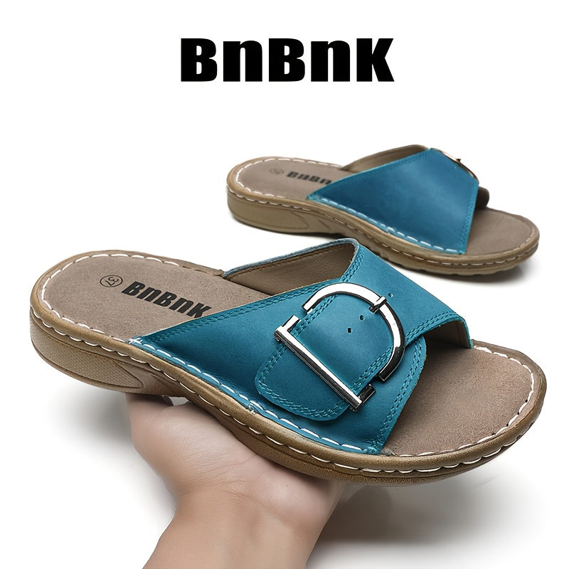 Women's Faux Leather Slip-On Sandals Open-Toe Comfortable Summer Shoes