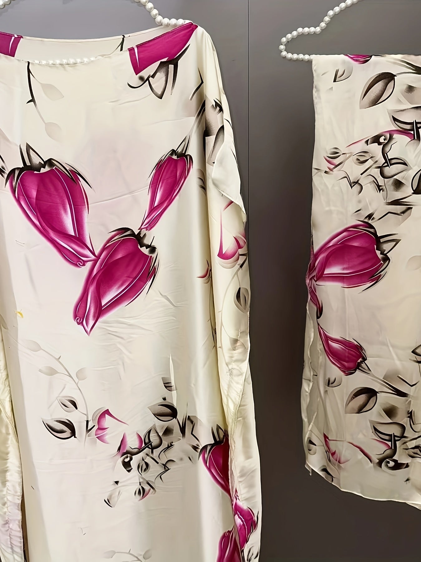 Plus Size Floral Print Abaya with Batwing Sleeves Maxi Dress Polyester