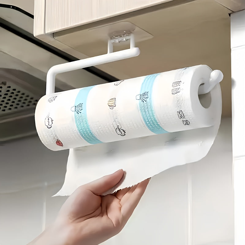 Wall-Mounted or Freestanding Plastic Kitchen Paper Towel Holder Self-Adhesive No Drilling