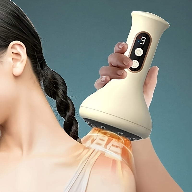 Light Yellow Electric Gua Sha Massager with Suction Cup USB Rechargeable for Face and Body