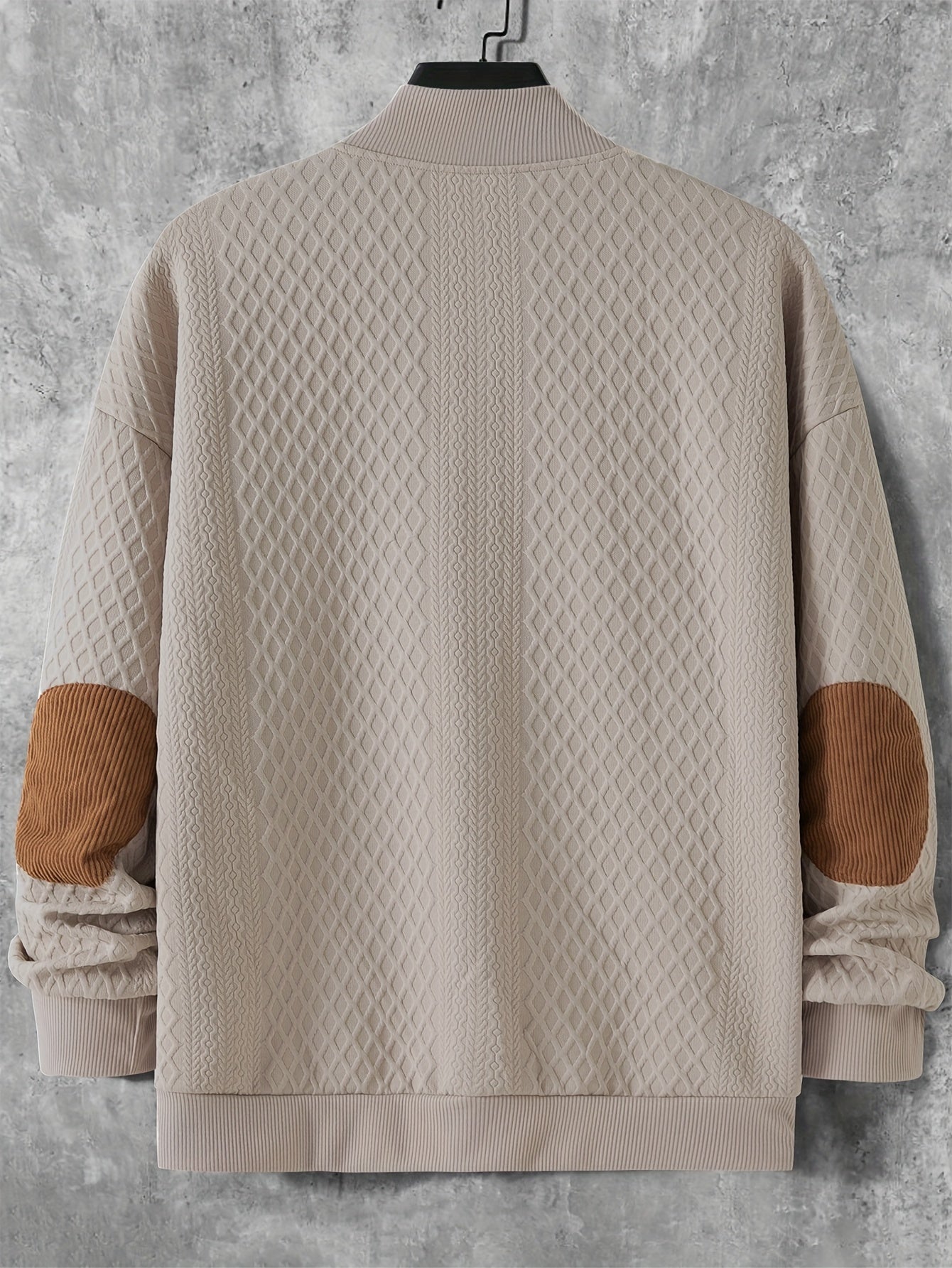 Men's Plus Size Beige Geometric Pattern Knit Cardigan Sweater for Spring Fall