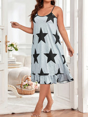 Camisón sin mangas para mujer con estampado de estrellas y dobladillo con volantes, vestido de dormir talla grande