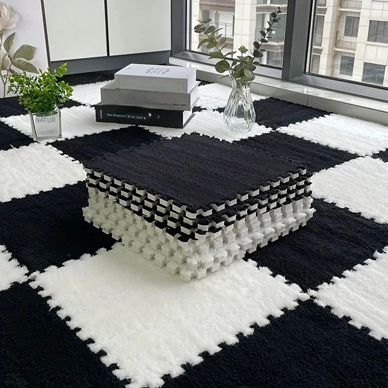 Velvet Patchwork Floor Mat for Room Bay Window with Storage Washable