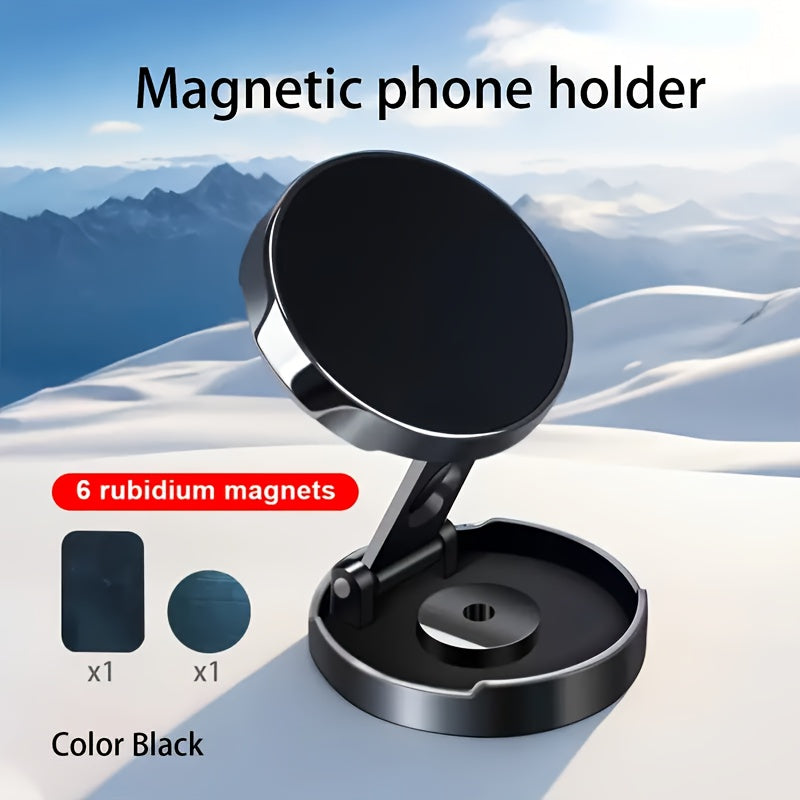 Magnetic Car Phone Holder Aluminum Alloy 360° Rotation Dashboard Mount