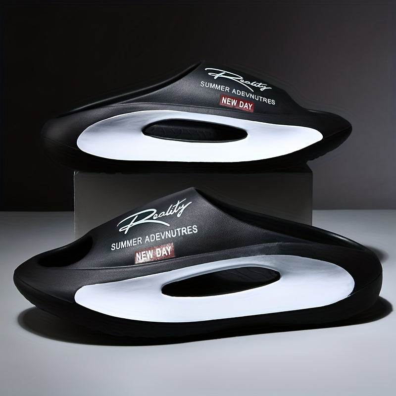 Men's Lightweight EVA Slides Non-Slip Casual Indoor Outdoor Two-Tone Letter Print All-Season Footwear