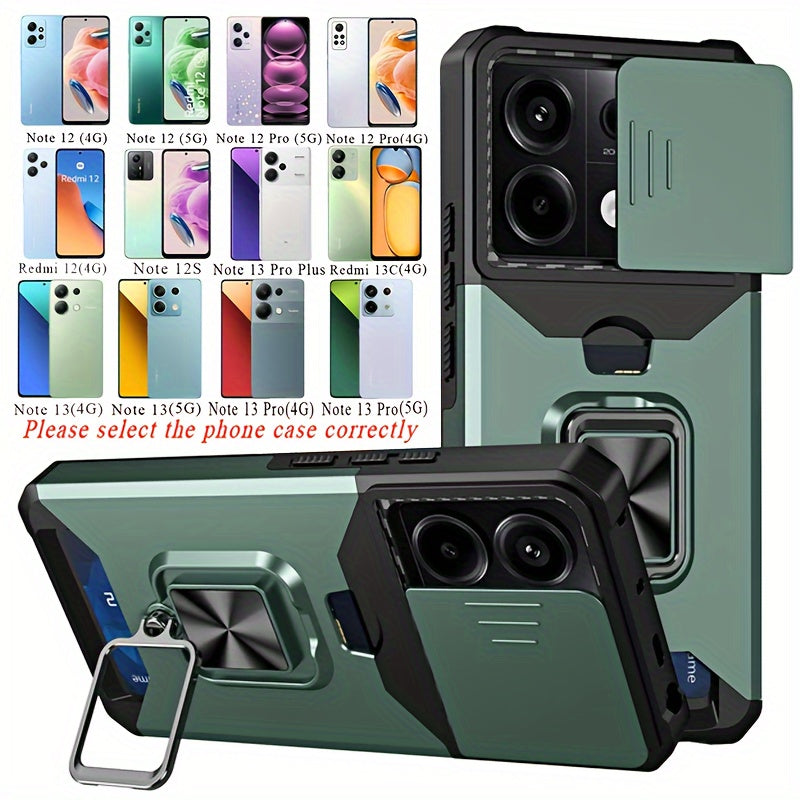 Heavy-Duty Shockproof Phone Case with Metal Stand and Card Slot for Redmi Note 13 Pro Plus 12 Pro 11 Pro
