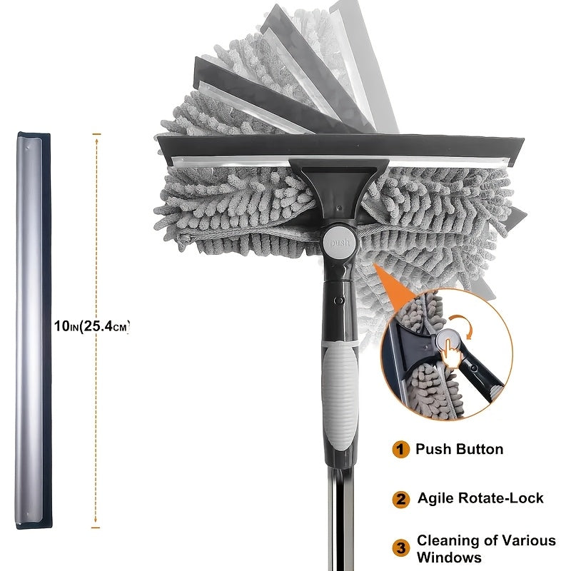 Deraza tozalash to'plami, yuvish vositasi, squeegee, mikroto'qima mato, zanglamas po'latdan yasalgan tutqich, rezina bosh va 59.74 metrga yetadigan masofa, 5 rangda mavjud. Elektr energiyasi talab qilinmaydi.