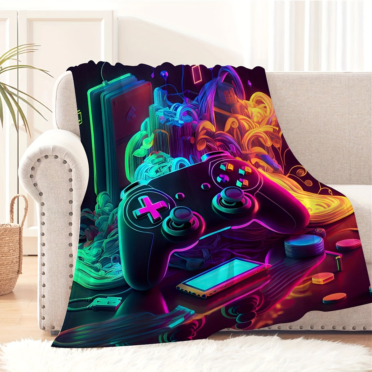 Gamepad Printed Flannel Blanket for Kids and Adults Soft Warm Travel Sofa Bed Decor