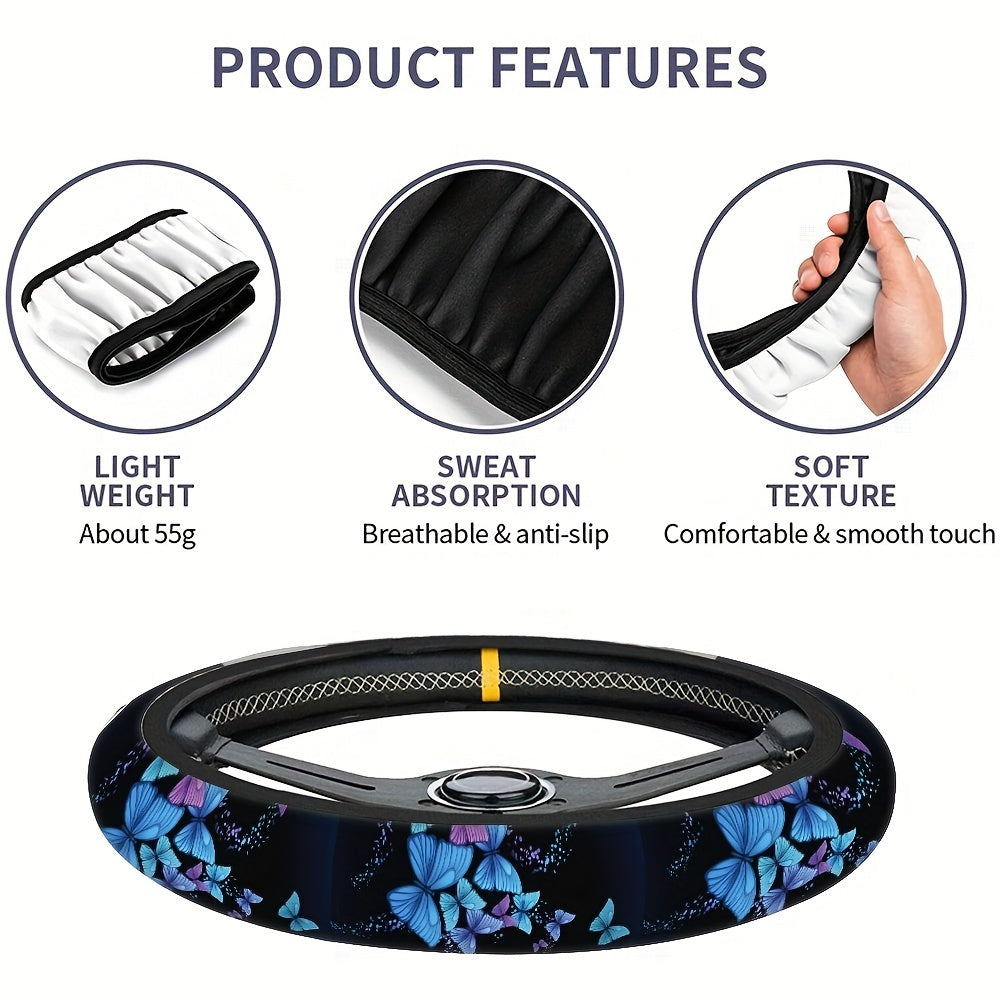 Черная бабочка с принтом, покрытие на руль из полиэстера для автомобилей