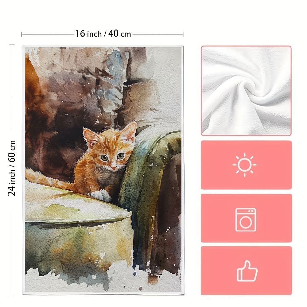 Two-Piece Ultra Soft Kitchen Towels with Peekaboo Kitten Design, Absorbent, Machine Washable