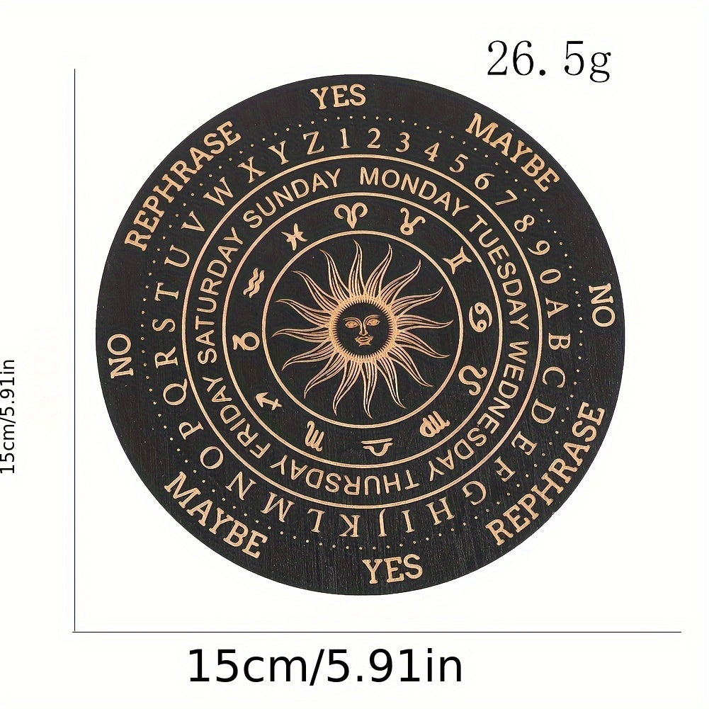 Art Deco Wooden Divination Meditation Coaster with Zodiac Sun Pendulum Board and Crystal Stand