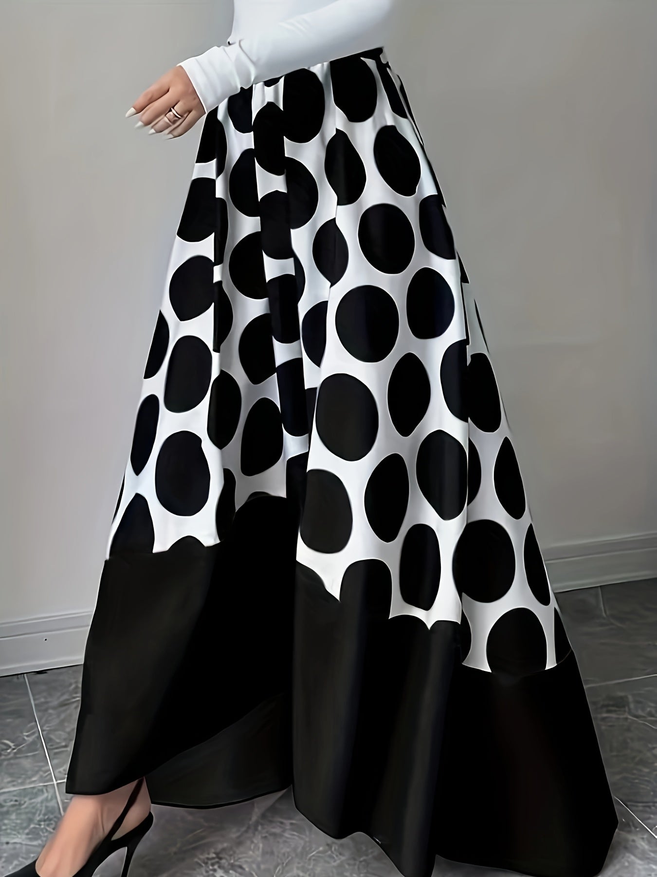 Plus Size Polka Dot Mermaid Skirt High-Waisted Dipped Hem All-Season